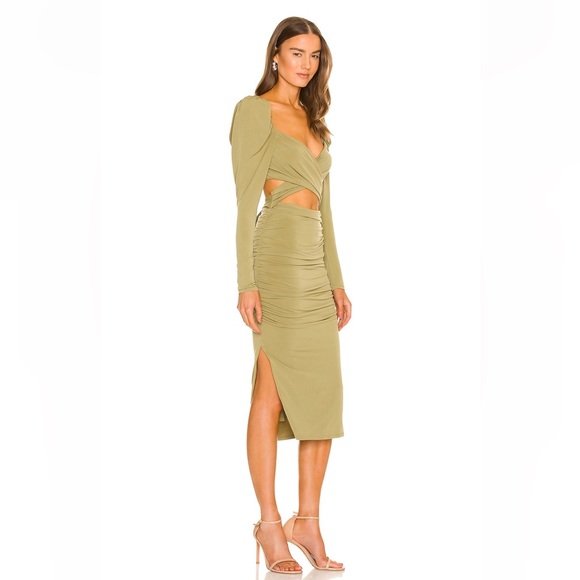 Majorelle Darla MIDI Dress in Olive Green - Picture 3 of 5